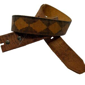 BAD Brown Leather Belt Rivet Detailing Diamond Pattern Design Size 36 No Buckle